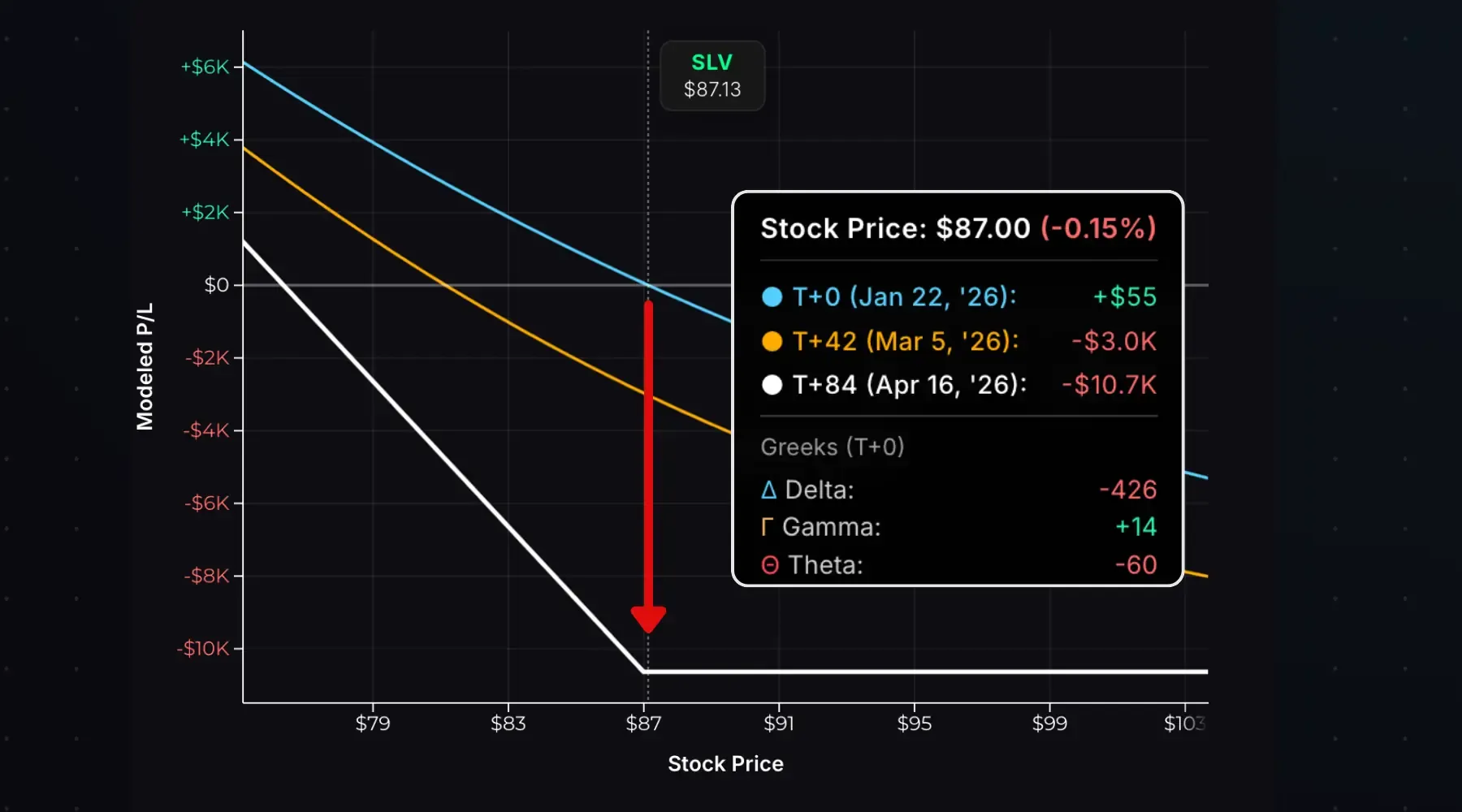 SLV long put options have negative theta